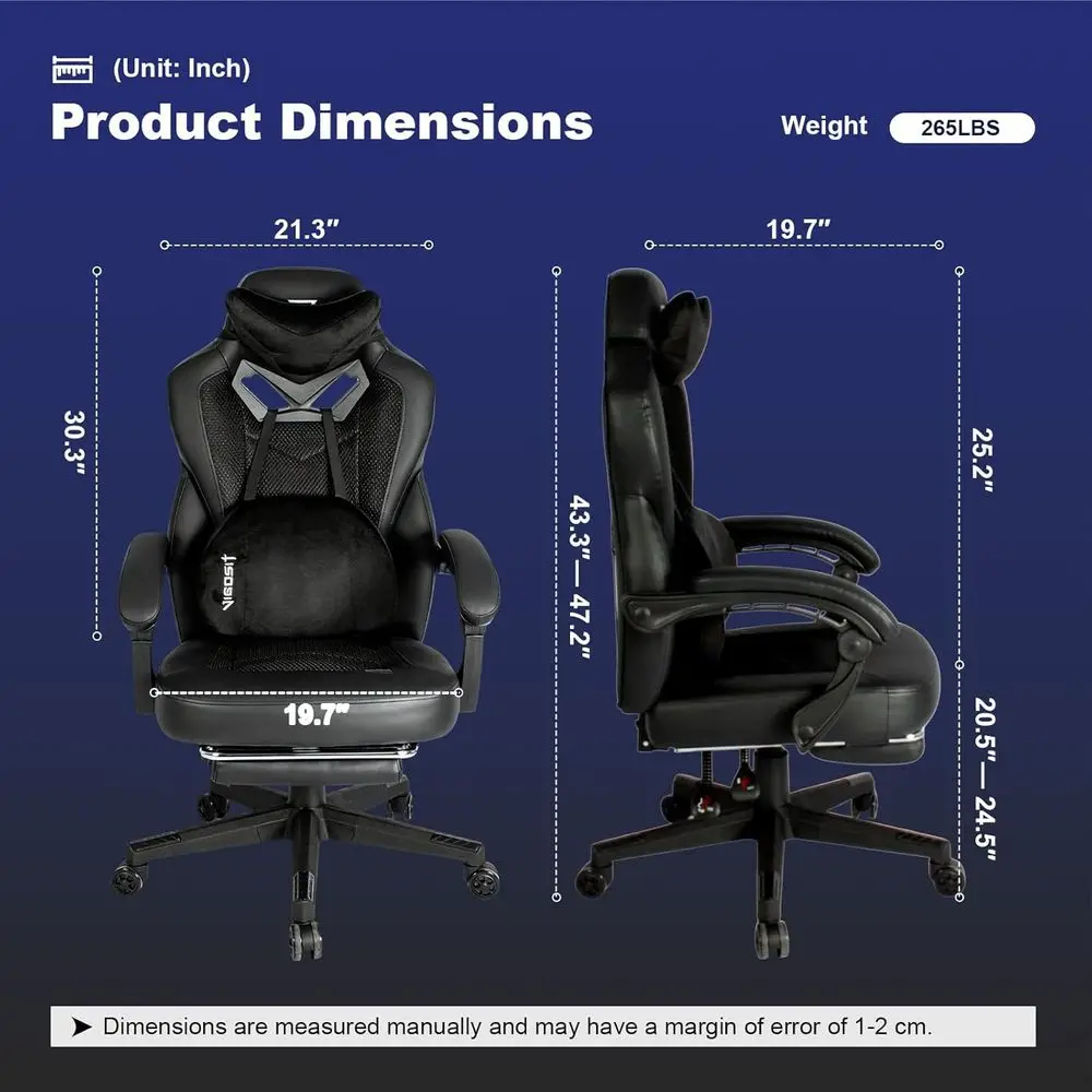 Ergonomic Reclining Office Chair with Footrest and Lumbar Support for Heavy Adults, Cushioned Mesh Gaming Chair (Black) view 3
