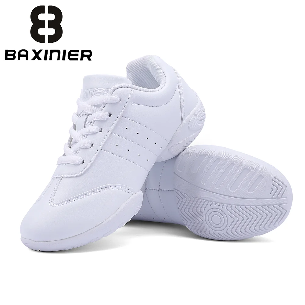 BAXINIER Girls White Dance Sneakers Lightweight Breathable Jazz Shoes for Cheerleading Tennis Training Daily Wear