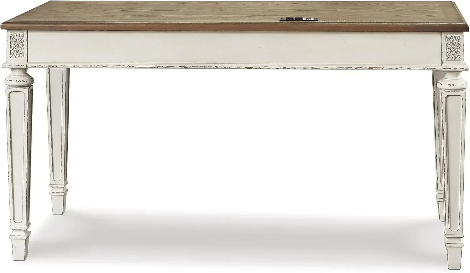 Realyn Farmhouse 60" Home Office Desk with USB Charging, Chipped White