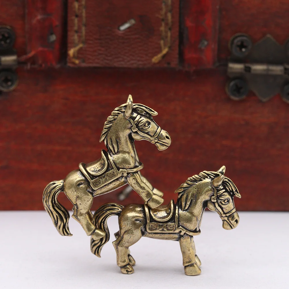 Retro Brass Animal Horse Figurines Miniatures Cute Tiny Pony Small Statue Chinese Lucky Crafts Desktop Ornaments Home Dcorations