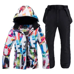 -30, Women Snow Wear Suit Sets, Snowboard Clothing, Waterproof, Winter Costume, Ski Jacket and Strap Pant, Belt Bibs for Female