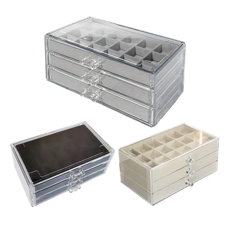 Gemstone Display Case 54 Slot Crystal Display Shelf 3 Layer Transparent Acrylic Rock Collection Box Save Precious Memories For