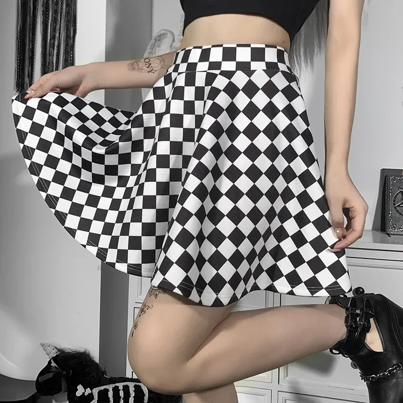 Harajuku Skirt Sexy High Waist Over In Summer Sexy Gothic Y2k Dark Girl Contrast Plaid Stitching Skirt