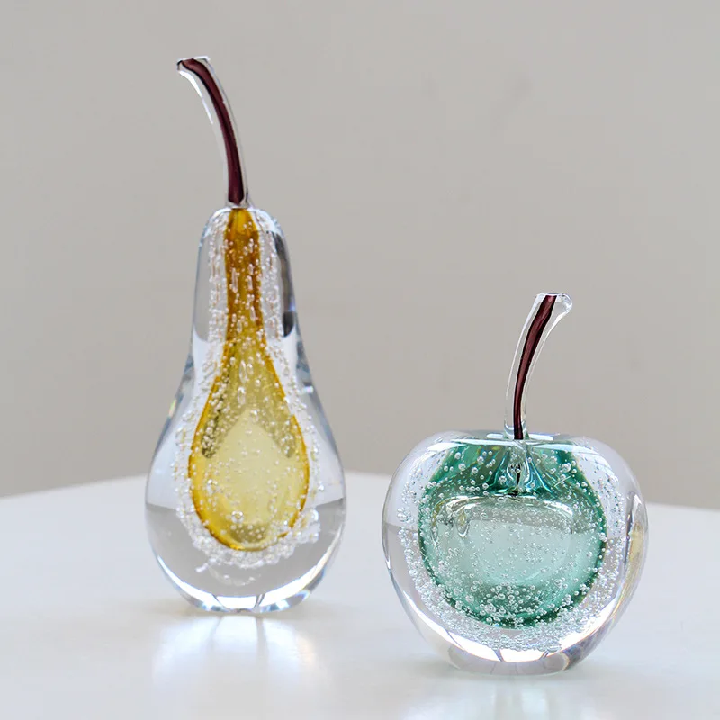 Glass Handicrafts Crystal Apple Glassy Ornaments Transparent Pear Decorative Figurines Home Decoration Accessories