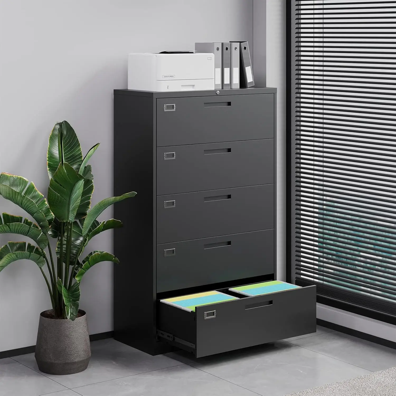 File Cabinet with Lock,Metal Lateral Filing Cabinets for Home Office Hanging Files Letter/Legal/F4/A4 Size(Black-Requires Instal