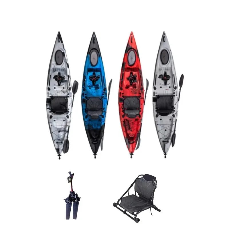 12 Feet Stable Pedal Fishing Kayak With Fin Drive System HDPE Single Person Kayak For Sea Fishing And Water Sports