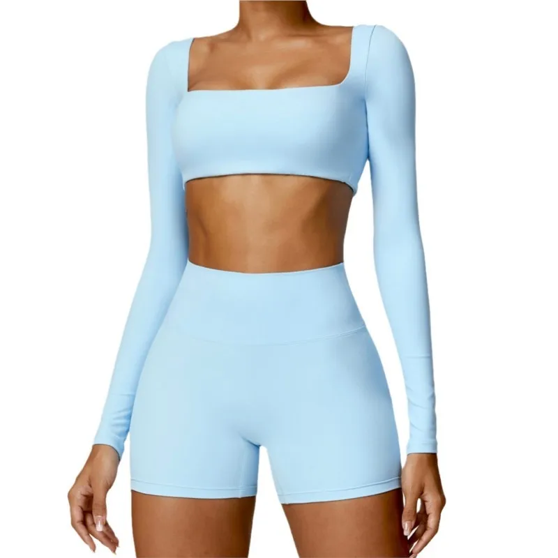 Chándal para mujer, conjunto de Yoga, ropa deportiva de 2 uds., ropa de entrenamiento, ropa atlética, Legging para gimnasio, sujetador de Fitness, Top corto, trajes deportivos de manga larga