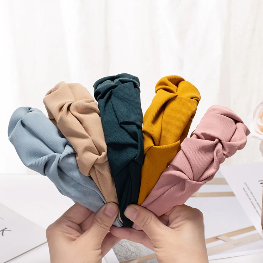 Einfarbiges geknotetes Haarband für Frauen, weicher Stoff, breites Haarband, modischer Turban-Haarreif, Haaraccessoires für den Alltag von Mädchen. – Detail 11