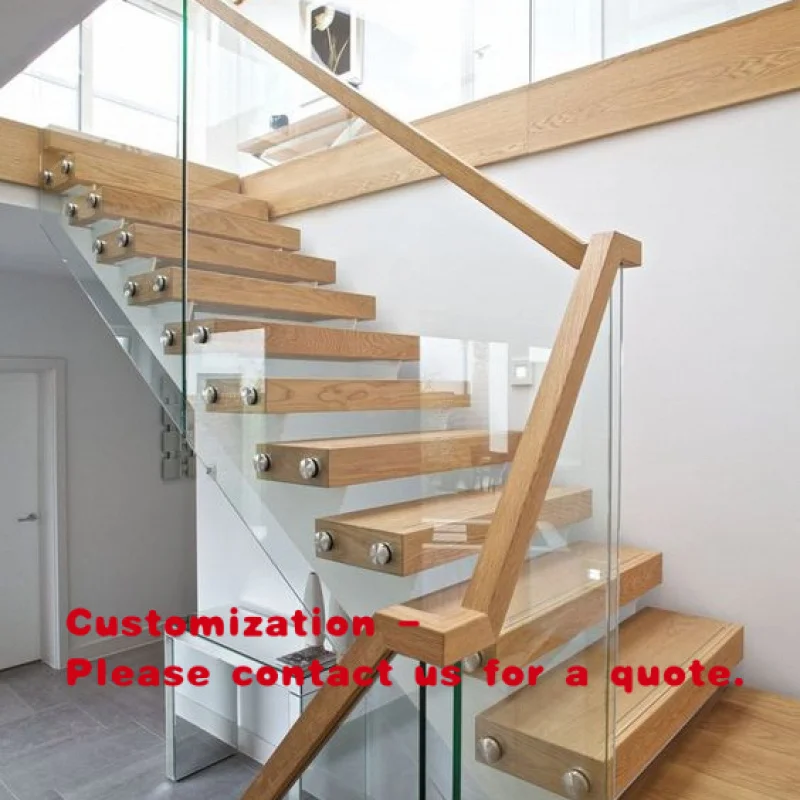 custom.Modern Indoor Steel Floating Stairs Oak Solid Wood Straight Staircase