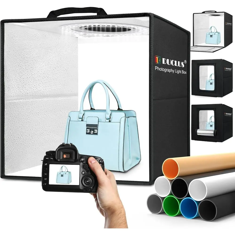 

Photo Light Box 16x16 inch, Proional Light Box or Product Photography with Upgraded 18W Dimmable 160 LEDs, USB-C Power, and 8 Ba