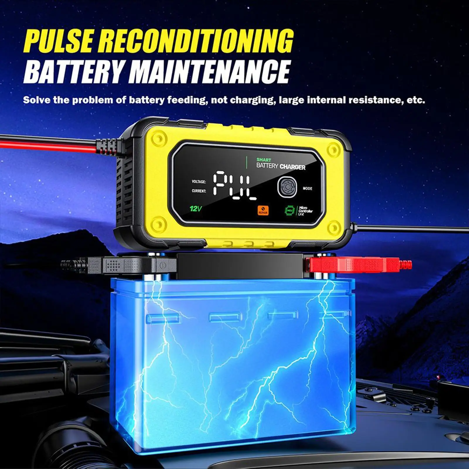 

Battery Car Charger 12V 7A Battery Chargers For Car Color Lcd Display Inflator Charging Tool For Automobile Motorcycle Vehicle