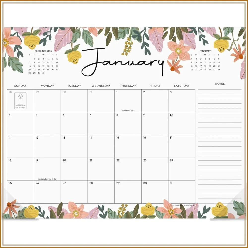 Desk Calendar 2026-2027, 15x12 Inch, 18 Months Floral Design, for Home School Office