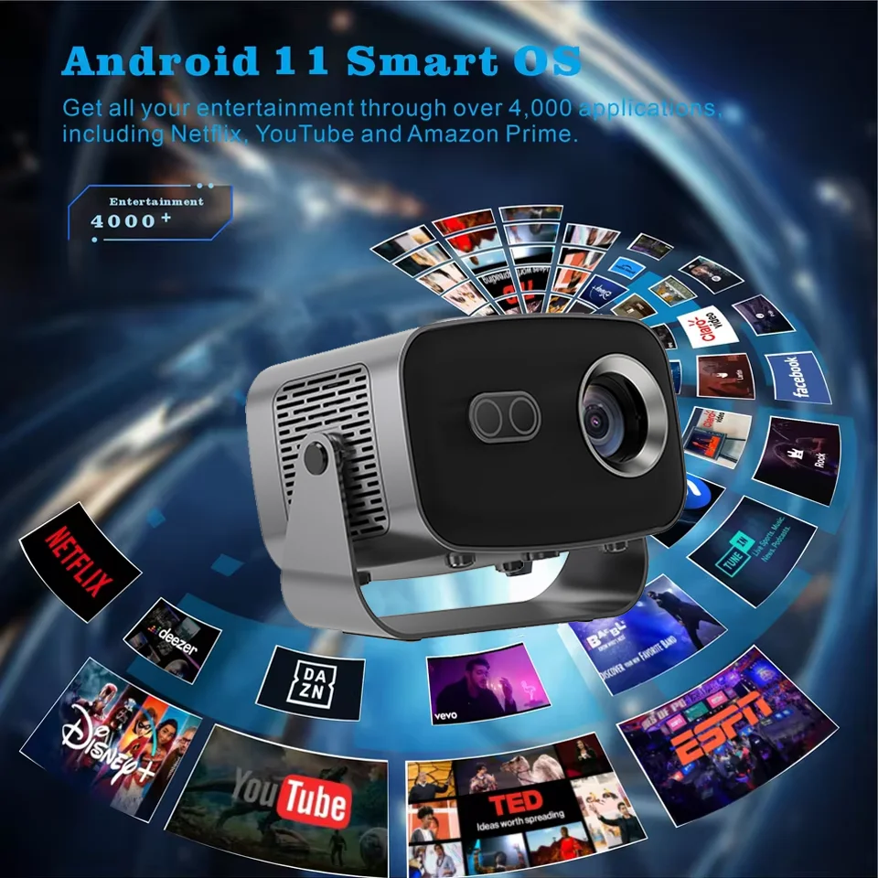 جهاز عرض جديد بتركيز تلقائي يعمل بنظام أندرويد 14 4K 390ANSI 4K أصلي 720P 1080P فيديو مع Wifi6 BT5.2 Allwinner H713 محمول خارجي 2026 #2