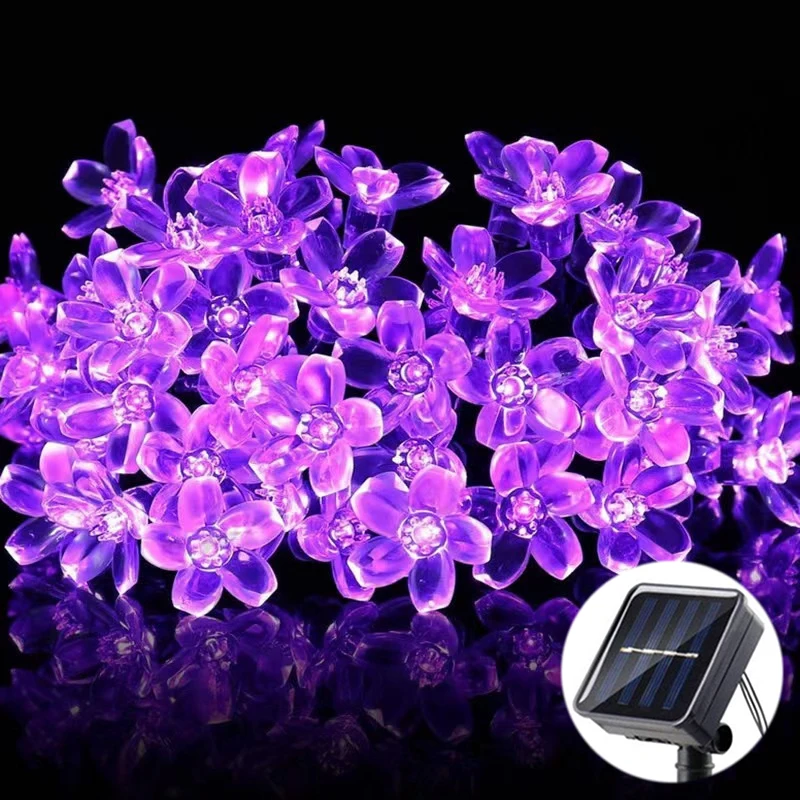 Solar Fairy String Light Sakura Garlands 5/7/12/22M Peach Flower CherryLED Lamp For Wedding Party Garden Christmas Outdoor Decor