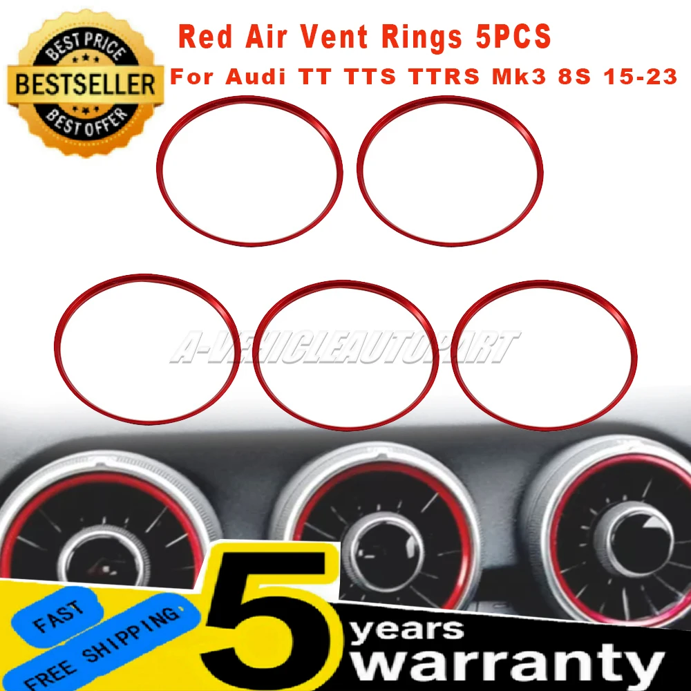 Red Air Vent Rings x 5PCS For Audi TT TTS TTRS Mk3 8S 2015-2023  Air Conditioner Vent Outlet Ring Trim Decor