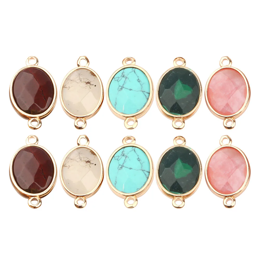 10pcs Semi-precious Stone Connector Charms Lightweight Alloy Necklace Connectors Bracelet Buckles Jewelry Making Clasps Egg