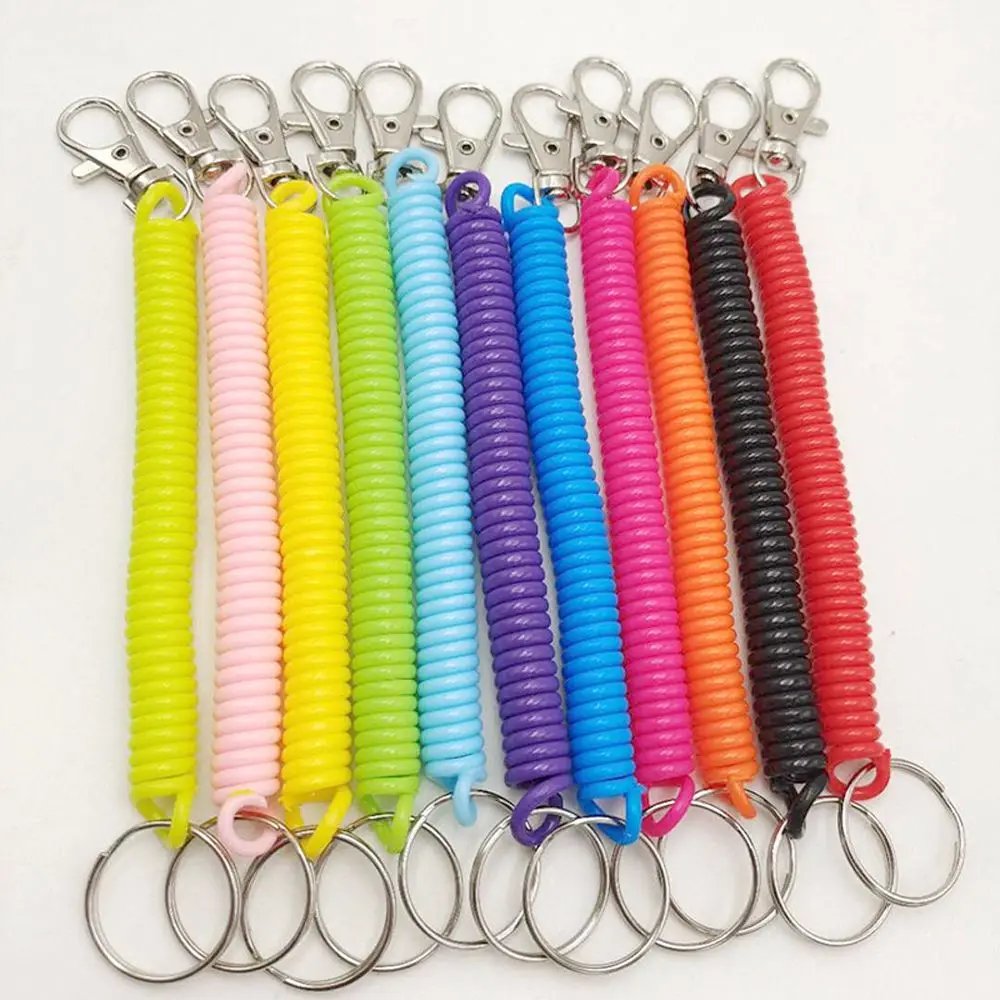 Metal Carabiner Spring Lanyard Keyring Stretch Wristband Spring Rope Key Ring Wrist Coil Spiral Stretch Keychain Key Cord Clasp