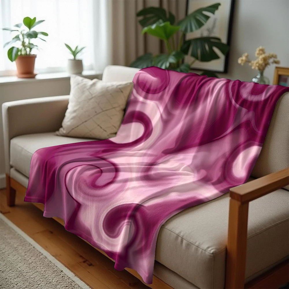 Burgundy Fluid Swirl Cartoon Anime Print Flannel Blanket Soft Warm Throw for Kids Bedroom Sofa Bed Christmas Office Car