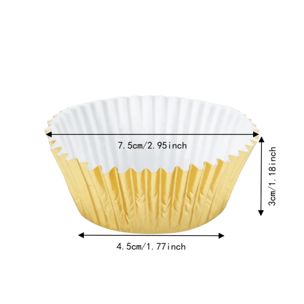 200PCS Aluminum Foil+Paper Cupcake Liner PVC Storage Tube Gold Silver Muffin Baking Cup Greaseproof Foil Baking Cup