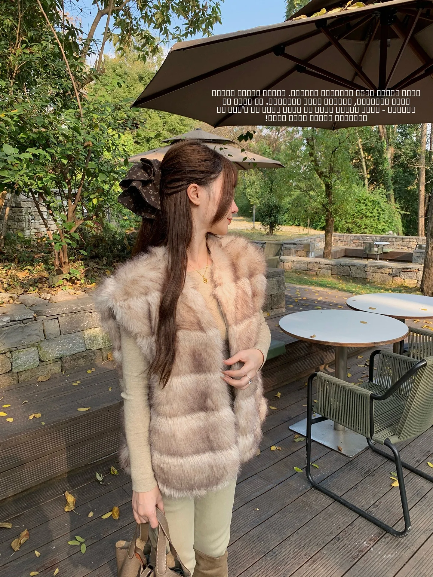 

Faionable V-ne Fur Vest Jaet Wudaxiao South France Sle Casual Loose Fit No-sve Eco-friendly Meat Concealing