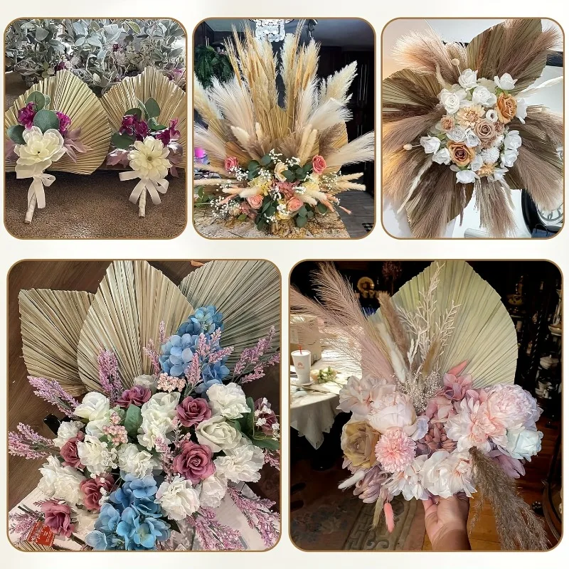 105Pcs Bulk Dried Pampas Grass Set Artificial Flowers Palm Spears Bunny Tails Reed Grass Palm Leaves Boho Home Wedding Decor - view 6