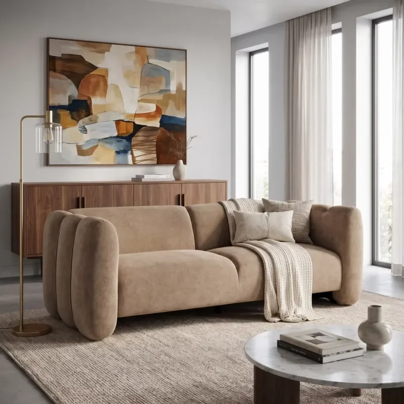 3 Seat Velvet Sofa Wave Design Modern Living Room Couch 83 Inch Luxury Furniture