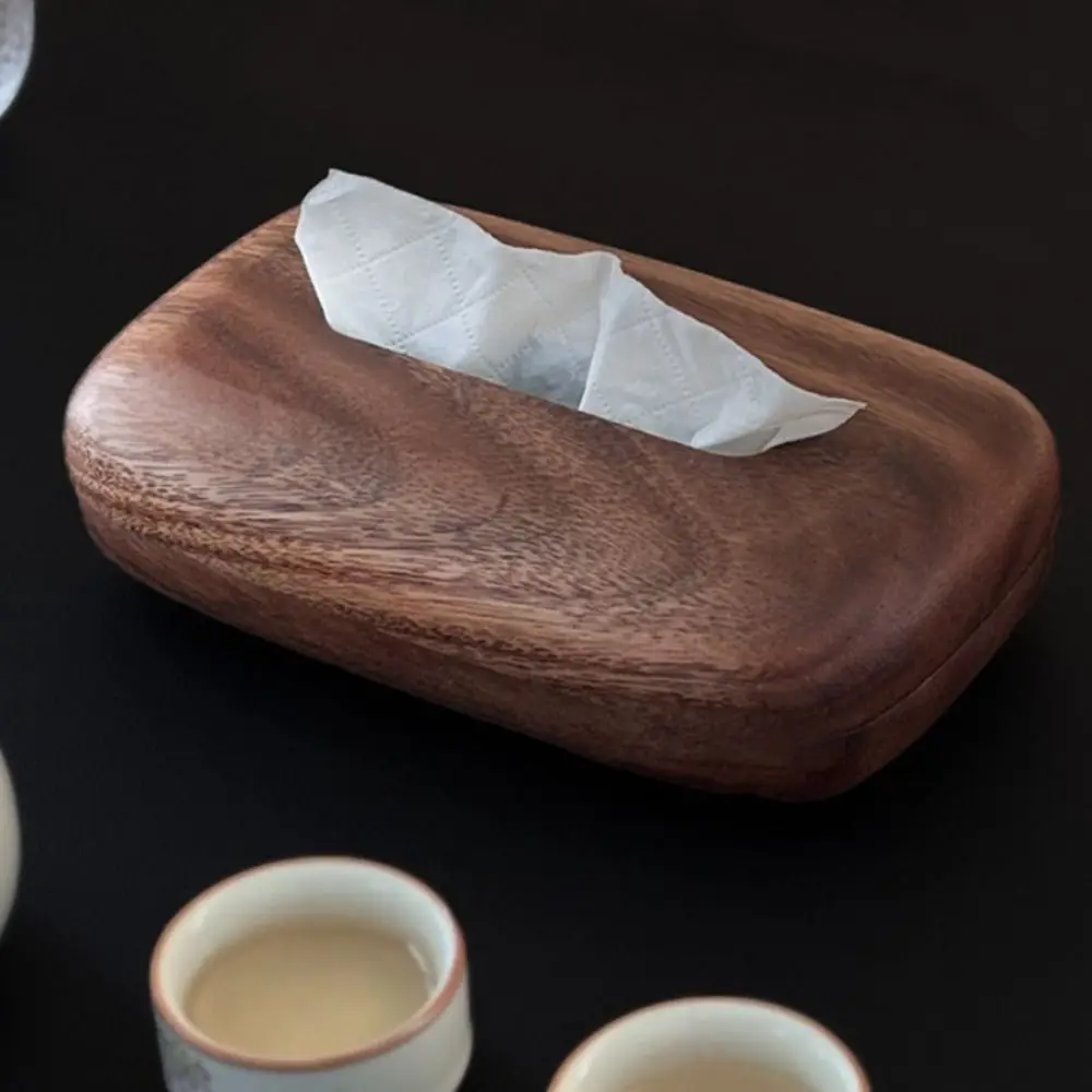 

Simple Vintage Walnut Tissue Box Smooth-surfaced Rectangular Tissue Dispenser Refillable Tissue Paper Holder Bath Room