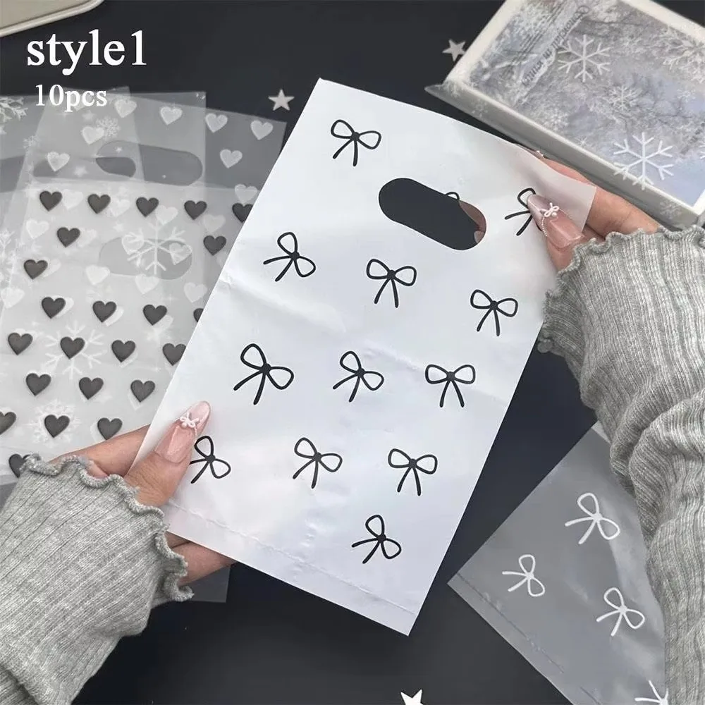 10pcs/bag DIY Self-sealing Bowknot Gift Bag Translucent White Frosted Material Packaging Pouch Tote Bags