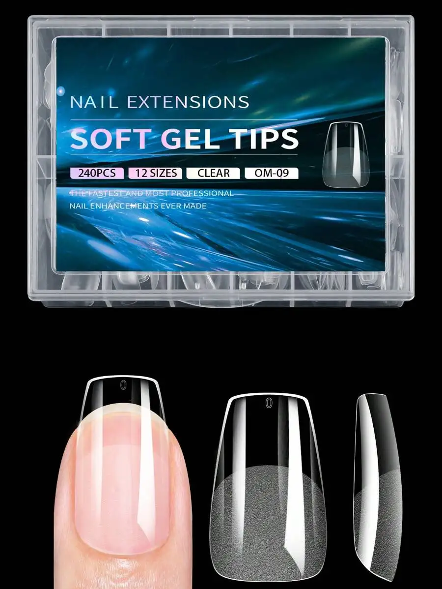 

240pcs Soft Gel Nail Stickers, Semi-Matte Full Coverage Press-On Nail Stickers, Almond, Square, Coffin, French Tip Fake Nails, T