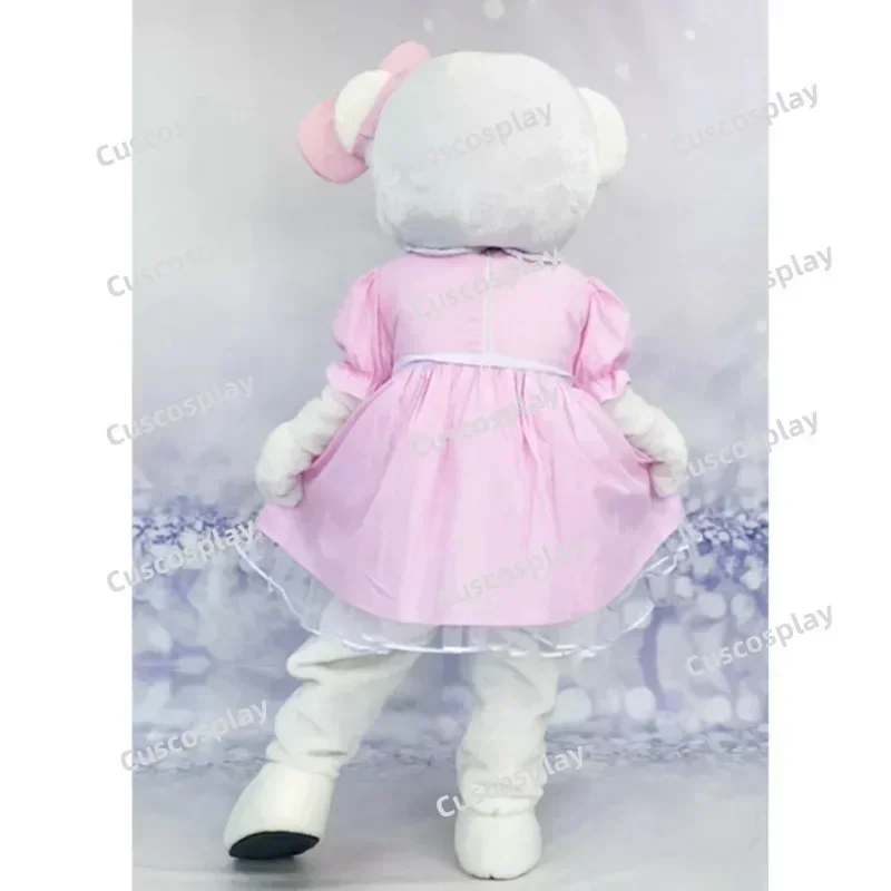 

Cute Pink Dress Teddy Bear Mascot Costume Anime Cosplay White Bear Halloween Carnival Party Events Anime Adult Gift