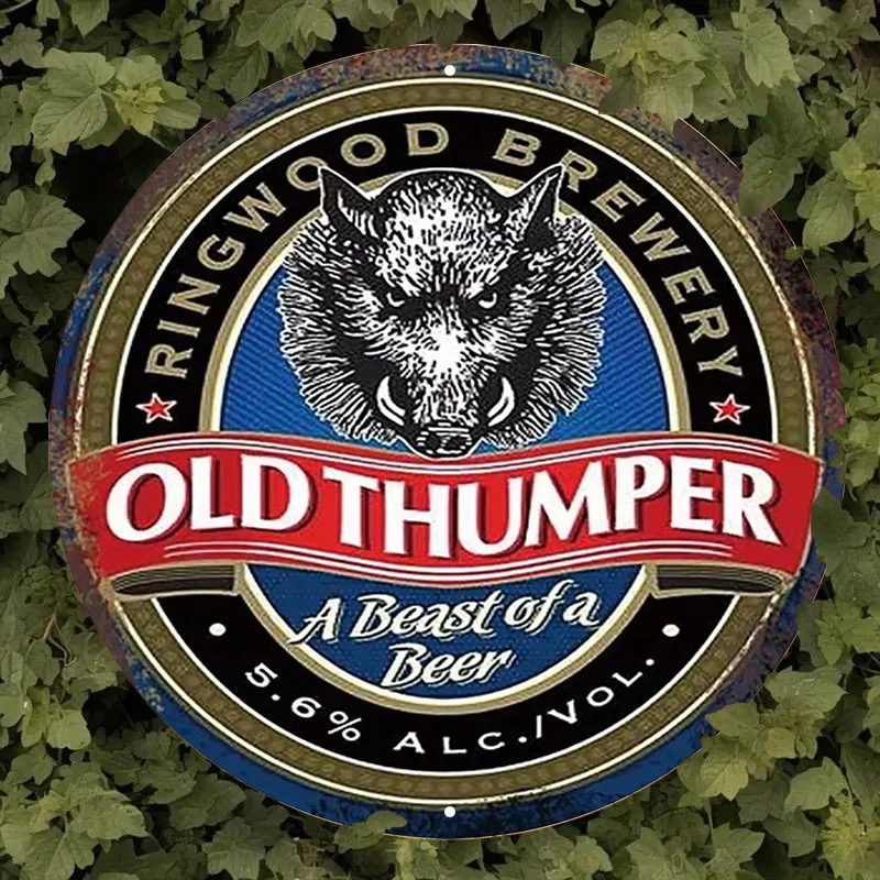 1 قطعة علامة معدنية عتيقة ، ملصق دائري من الألومنيوم لمصنع الخشب الدائري القديم يتميز بتصميم الخنزير ، فني جداري بمظهر عتيق عتيق fo #5