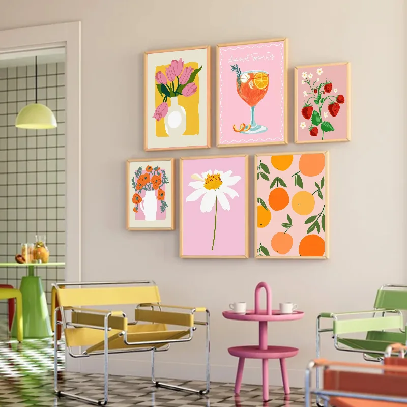 

Painted Modern Floral Vase Cocktail Fruit Poster Kitchen Living Room and Garden Canvas Wall Art Home Decor Ideal Gift Wall Art