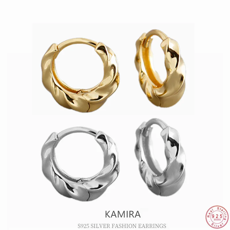 KAMIRA 925 Sterling Silver Smooth Simple Elegant Twist Hug Hoop Earring fashion Gentle for Women Party Exquisite Jewelry Gift