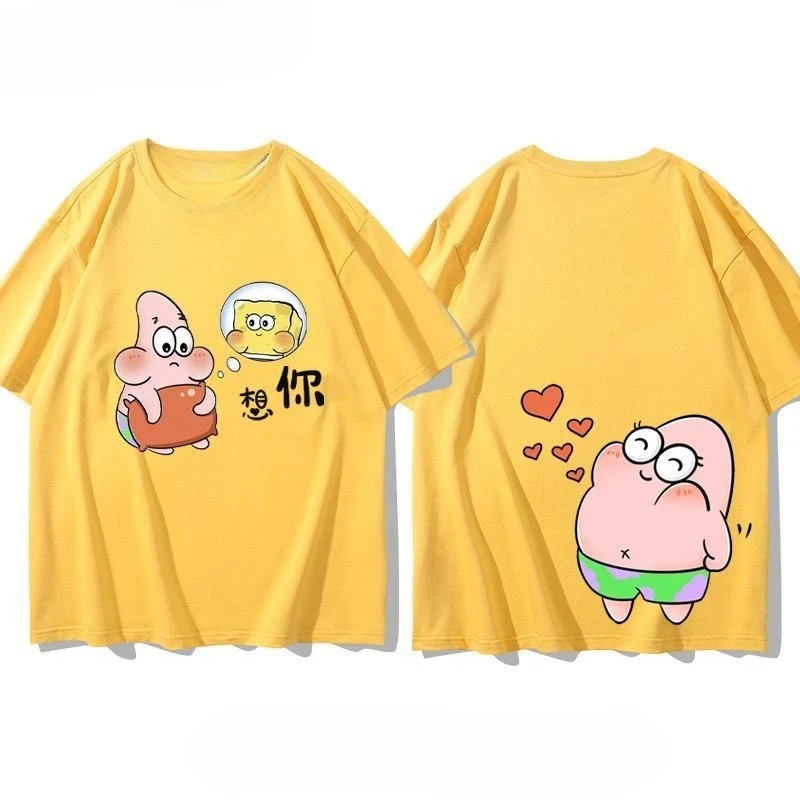 2026 Cute Anime SpongeBob SquarePants Printed Cotton Children's T-shirt Parent Child Casual Day Wear Direct Delivery