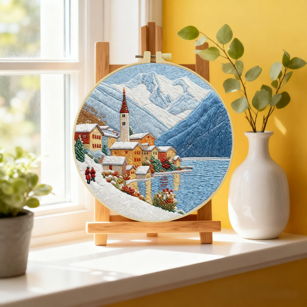 1 Stück 20X20CM/15X15CM 7,87/6,3 Zoll Stickerei-Starter-Kit „Schneeberge“ DIY-Kit DIY-Stickerei-Set Handarbeiten Heimdekoration – Detail 2