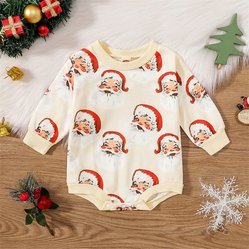 

Cute Toddler Winter Snowman Adorable Reindeer Print Cozy Long Sleeve Round Neck Bodysuit for Baby Boys Girls