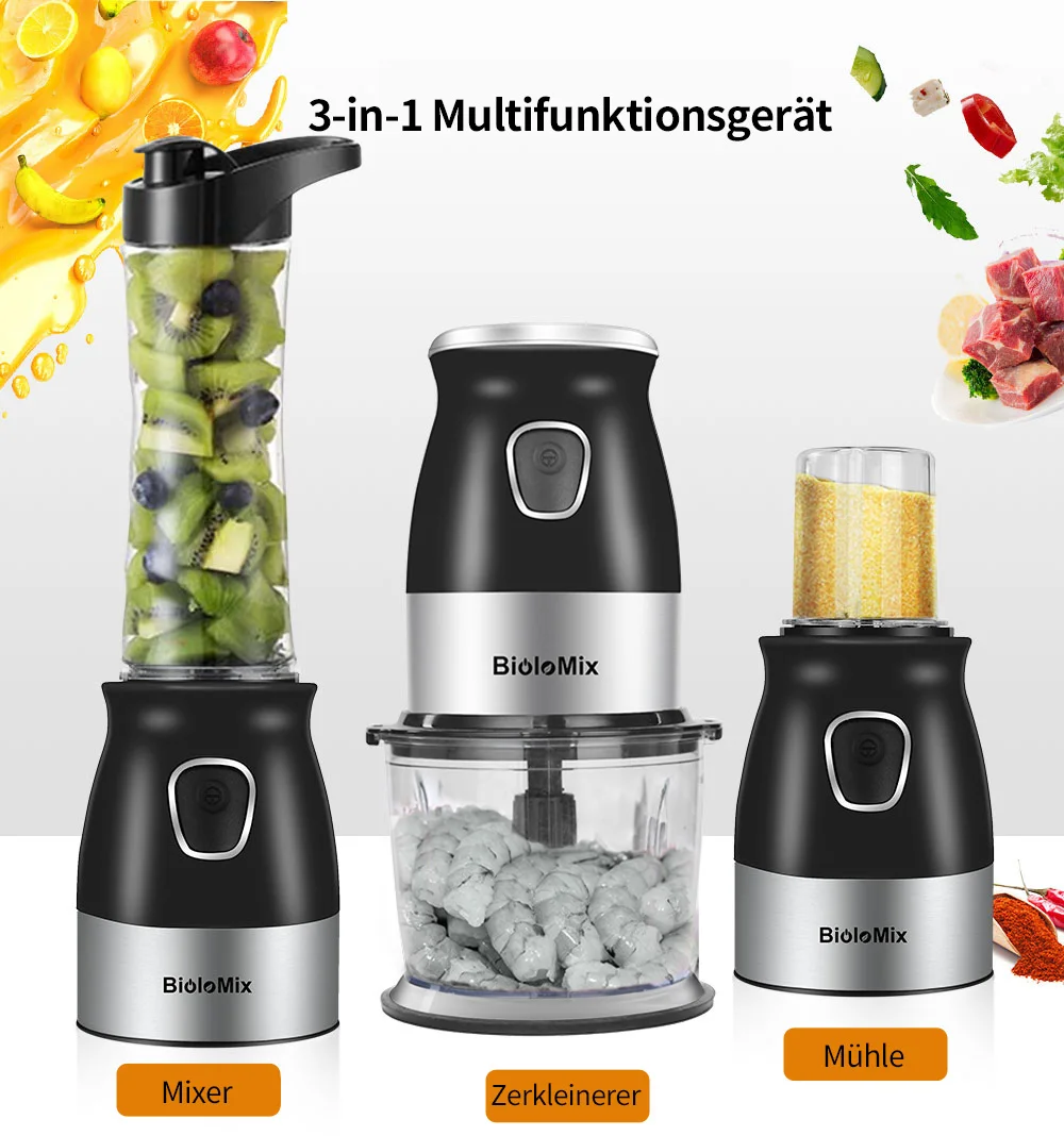 BioloMix 500 W tragbarer Mixer, BPA-frei, 600 ml, persönlicher Mixer mit Zerkleinerer, Schüssel, Fleischwolf, Babynahrungsmaschine – Detail 3