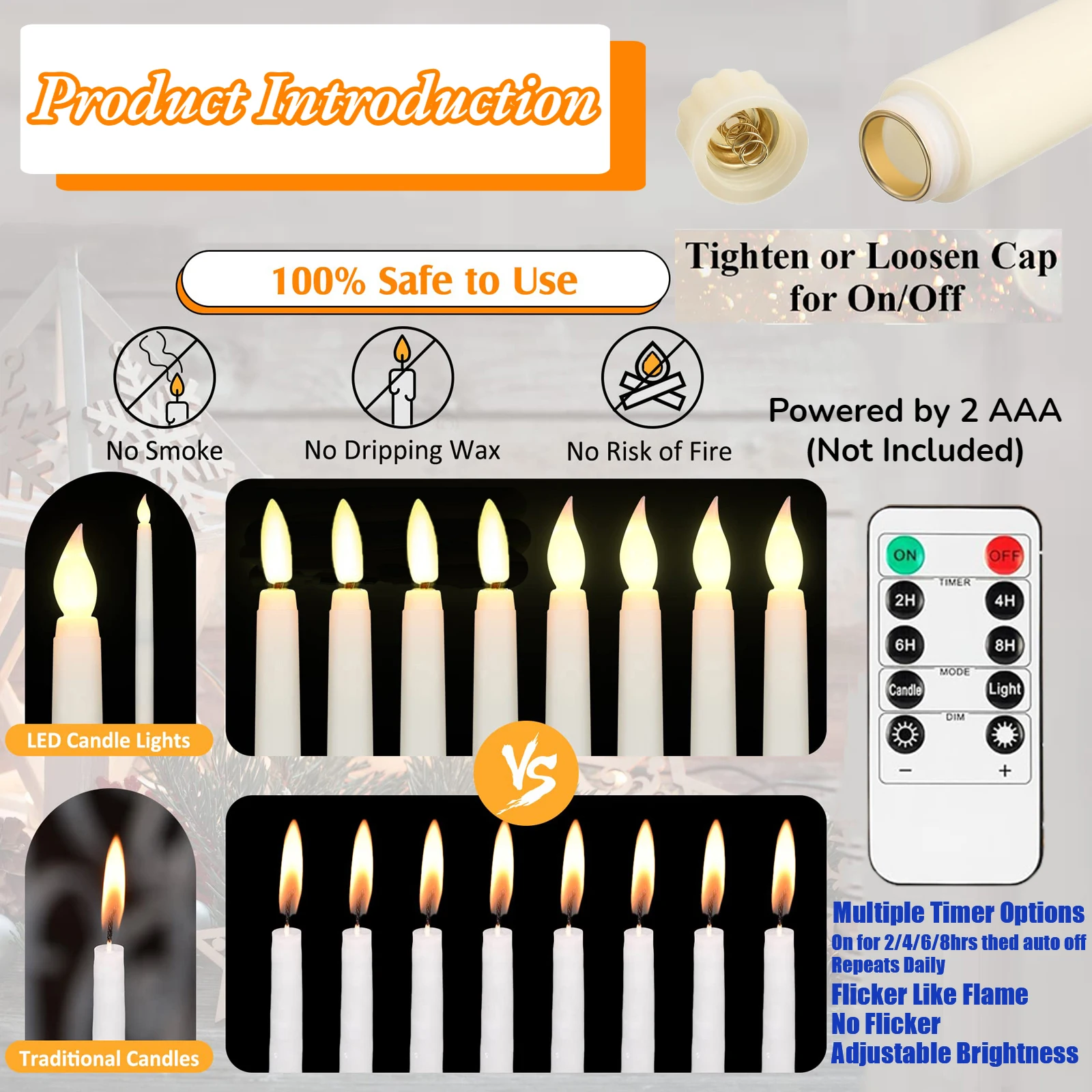 12-180PCS LED Taper Candles for Wedding Flameless Taper Candles Battery Operated with Timer Remote for Holiday Decoration