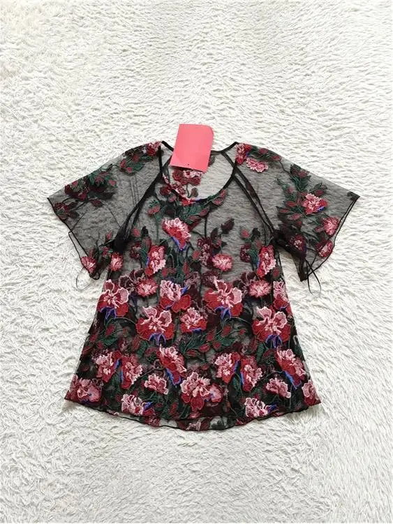 Ele Bla Lace Brodé Imprimé Floral 5/4 Sve Doll irt Cover up Chemisier Faion Premium pour Femme