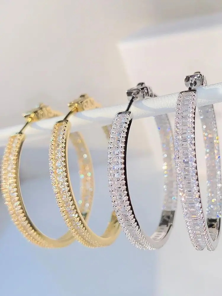 Wspaniały, modny, pełny cyrkonia sześcienna CZ pozłacany luksusowy klasyczny 45mm Iced Out Bling Fashion Circle Hoop Earring — zdjęcie 2