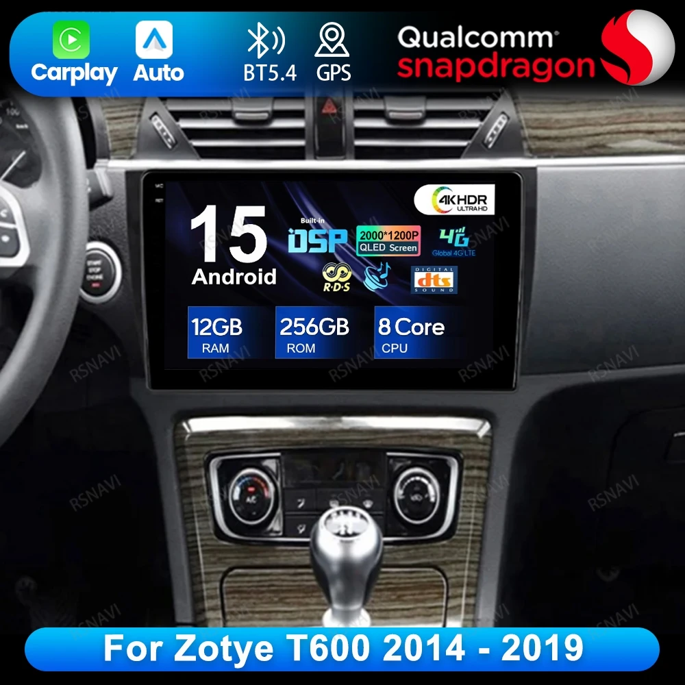 

Android 15 для Zotye T600 2014-2019 WIFI + 4G LTE AI Voice 8-ядерный автомобильный радиоприемник Carplay 9/10 дюймов RDS навигация стерео DSP NO 2DIN