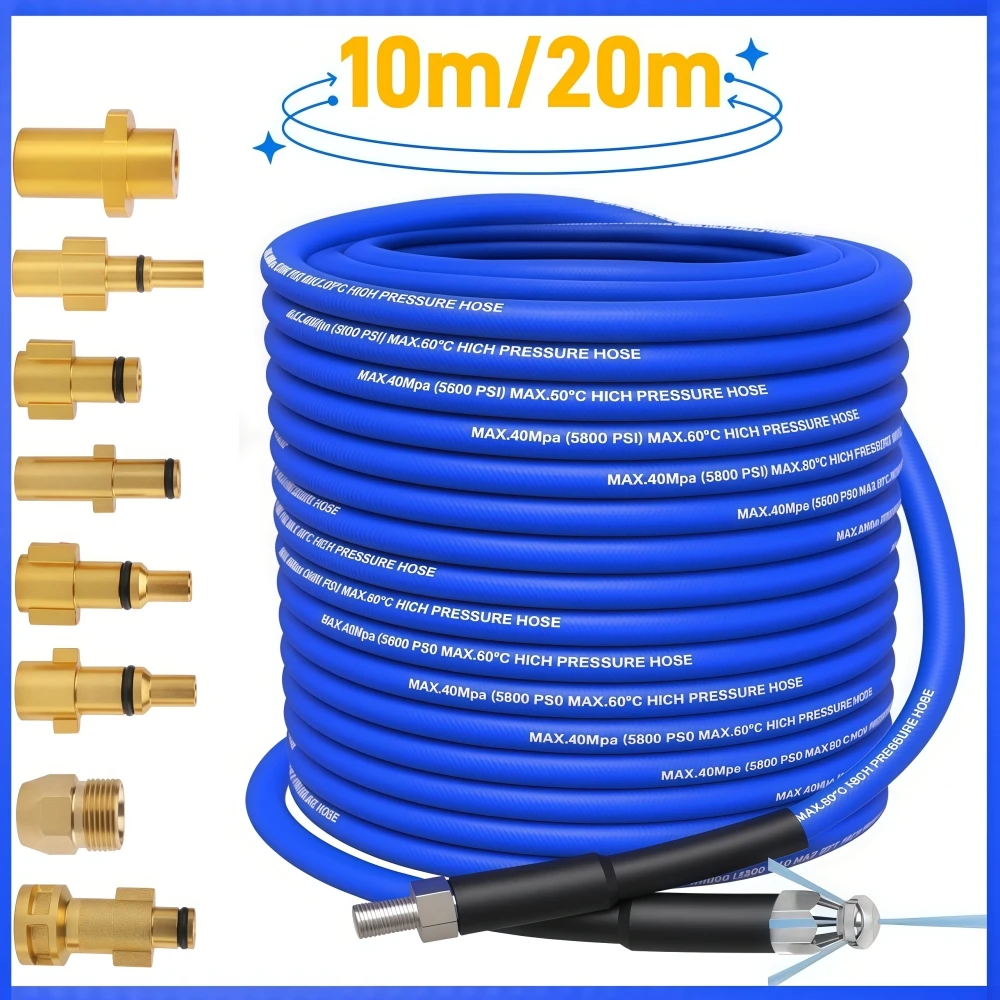 

10m/20m Sewer Drainage Cleaning Hose 5800PSI Kink Resistant Hose 1/4 Inch NPT Pipeline Cleaning Nozzle For Karcher Bosch Lavor