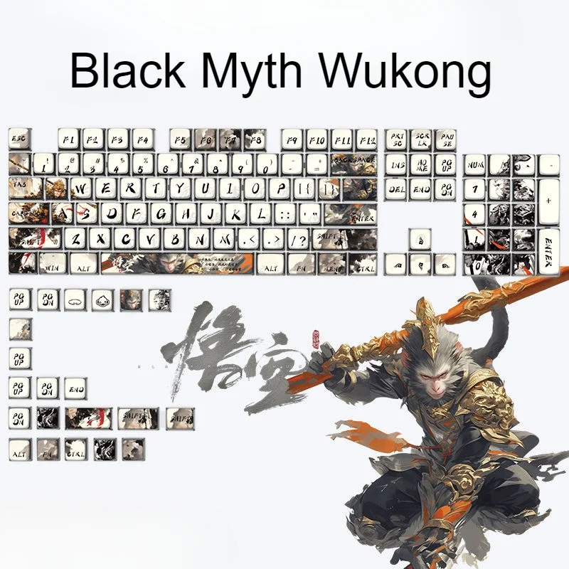 블랙 신화 Wukong 푸딩 키캡 투명 PBT PC 색소폰 게이밍 키캡, 125 키 소형 세트