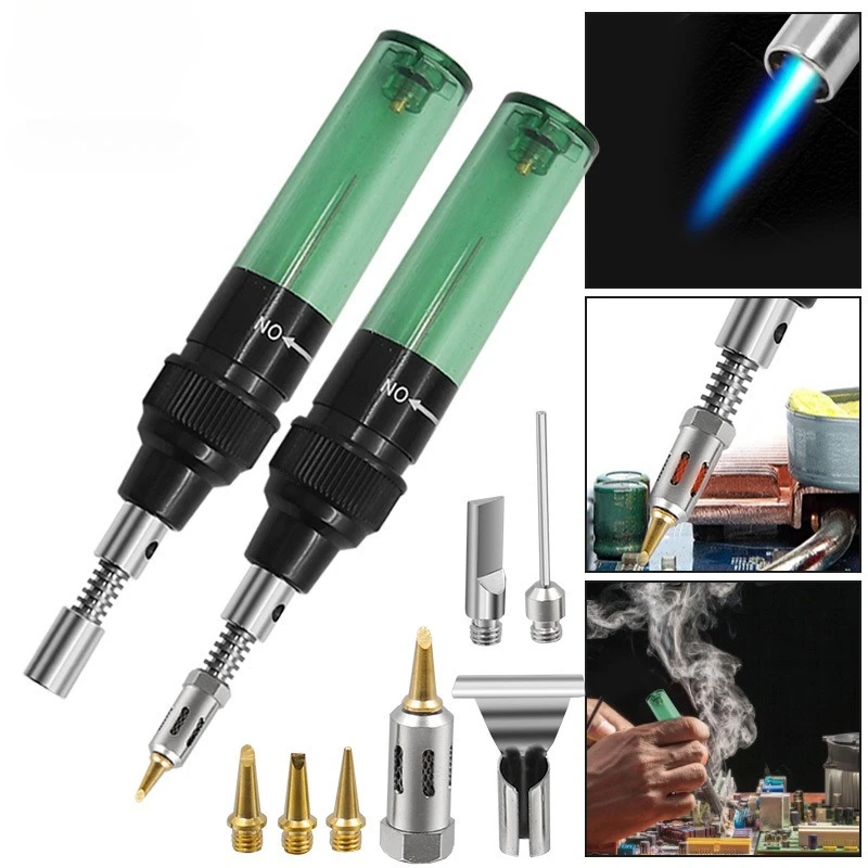 5 in1 Multi - Function Butane Lighter & Soldering Iron Windproof Blue Flame Cordless Portable Adjustable Tool for Repair Jobs