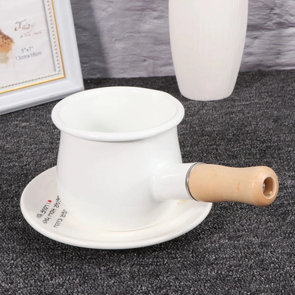 Milk Pot Pan Clay Cooking Classic Non Stick Mini Coffee Enamel Cast Iron Dutch Oven With Single Wooden Handle view 2
