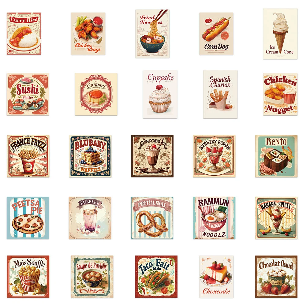 10/30/50pcs Vintage Cartoon Deliziose Cibo Adesivi Creativo Graffiti Adesivo Bottiglia di Acqua Frigo Telefono Decalcomanie Impermeabili Decor