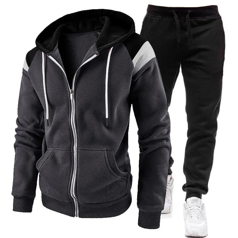 

Cardigan Zipper Sweatshirts Men Sets Two Pieces Hoodies Outerwear Elastic Waist Pencil Pants Ankle Length Sports Slim Fit