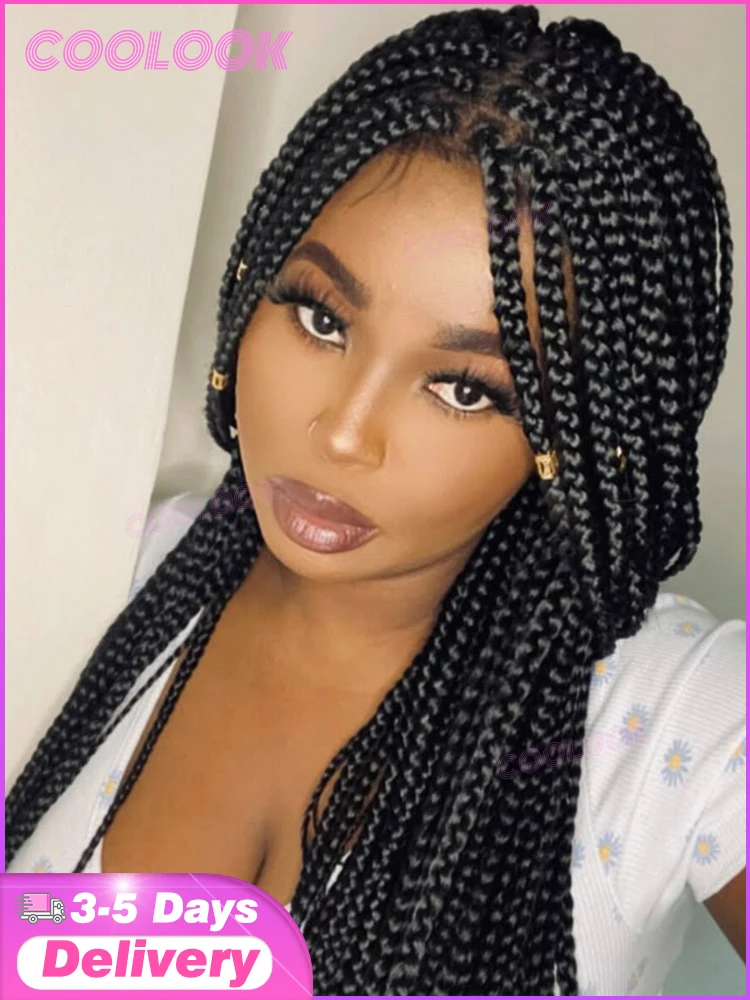 

36 "Коробка с косами, парик из синтетических плетеных париков для чернокожих женщин, полный парик с кружевной косой