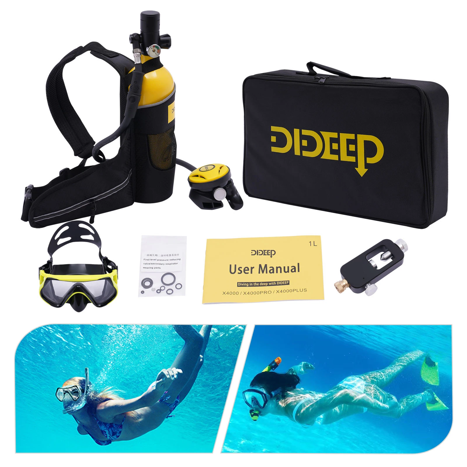 

0.9qt Mini Scuba Tank Set 6061 Aluminum Alloy Portable Diving Air Tank Lung Tank Kit 15-20min Scuba Diving Kit Gear