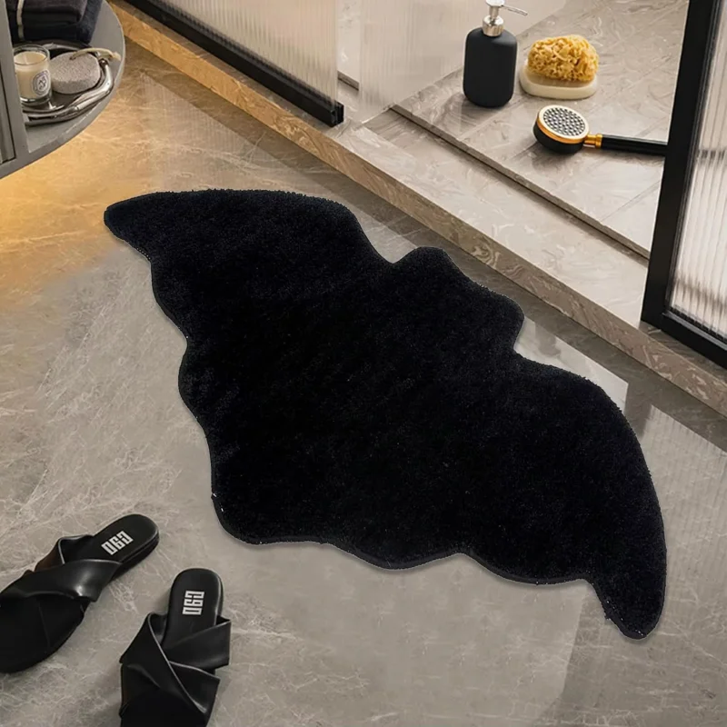 VIKAMA Halloween Spider Web Rug Anti-slip Soft Bath Floor Mat for Living Room Indoor Area Carpet Festival Home Decoration Props